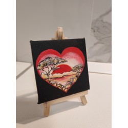 Tablou pictat manual 10x10cm - Inima fundal negru