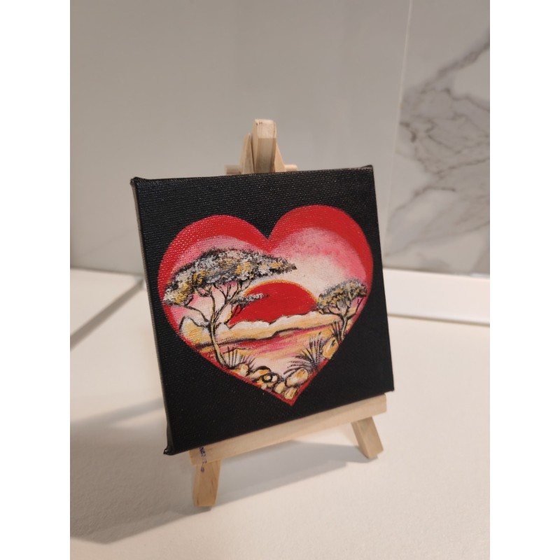 Tablou pictat manual 10x10cm - Inima fundal negru