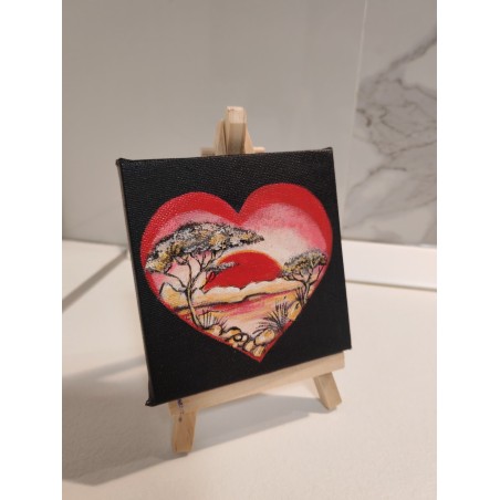 Tablou pictat manual 10x10cm - Inima fundal negru