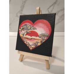 Tablou pictat manual 10x10cm - Inima fundal negru