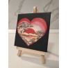 Tablou pictat manual 10x10cm - Inima fundal negru