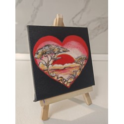 Tablou pictat manual 10x10cm - Inima fundal negru