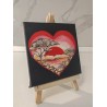 Tablou pictat manual 10x10cm - Inima fundal negru