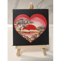 Tablou pictat manual 10x10cm - Inima fundal negru