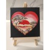 Tablou pictat manual 10x10cm - Inima fundal negru
