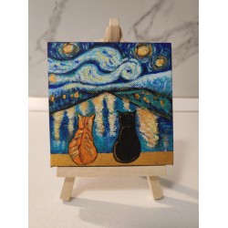 Tablou pictat manual 10x10cm - Pisici în Veneția