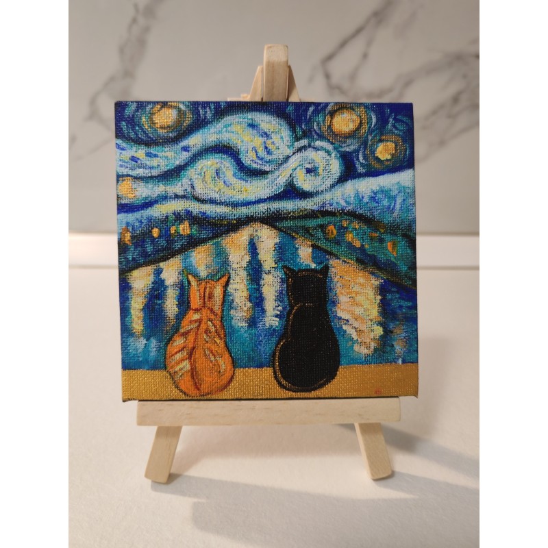 Tablou pictat manual 10x10cm - Pisici în Veneția