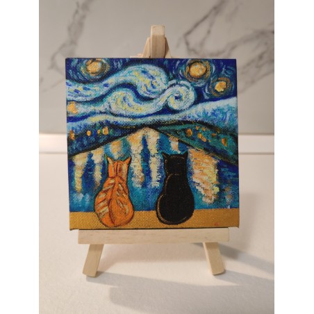 Tablou pictat manual 10x10cm - Pisici în Veneția
