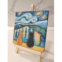 Tablou pictat manual 10x10cm - Pisici în Veneția