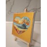 Tablou pictat manual 10x10cm - Inima fundal galben