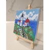 Tablou pictat manual 10x10cm - Briza de mare (farul)