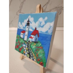Tablou pictat manual 10x10cm - Briza de mare (farul)