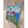 Tablou pictat manual 10x10cm - Briza de mare (farul)