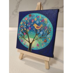 Tablou pictat manual 10x10cm - Copacul înflorit