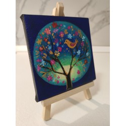 Tablou pictat manual 10x10cm - Copacul înflorit